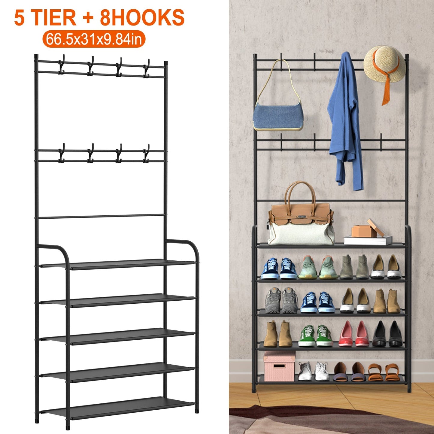 Entryway Coat, Hat, and Shoe Storage Shelf 5 Tier Shoe Rack