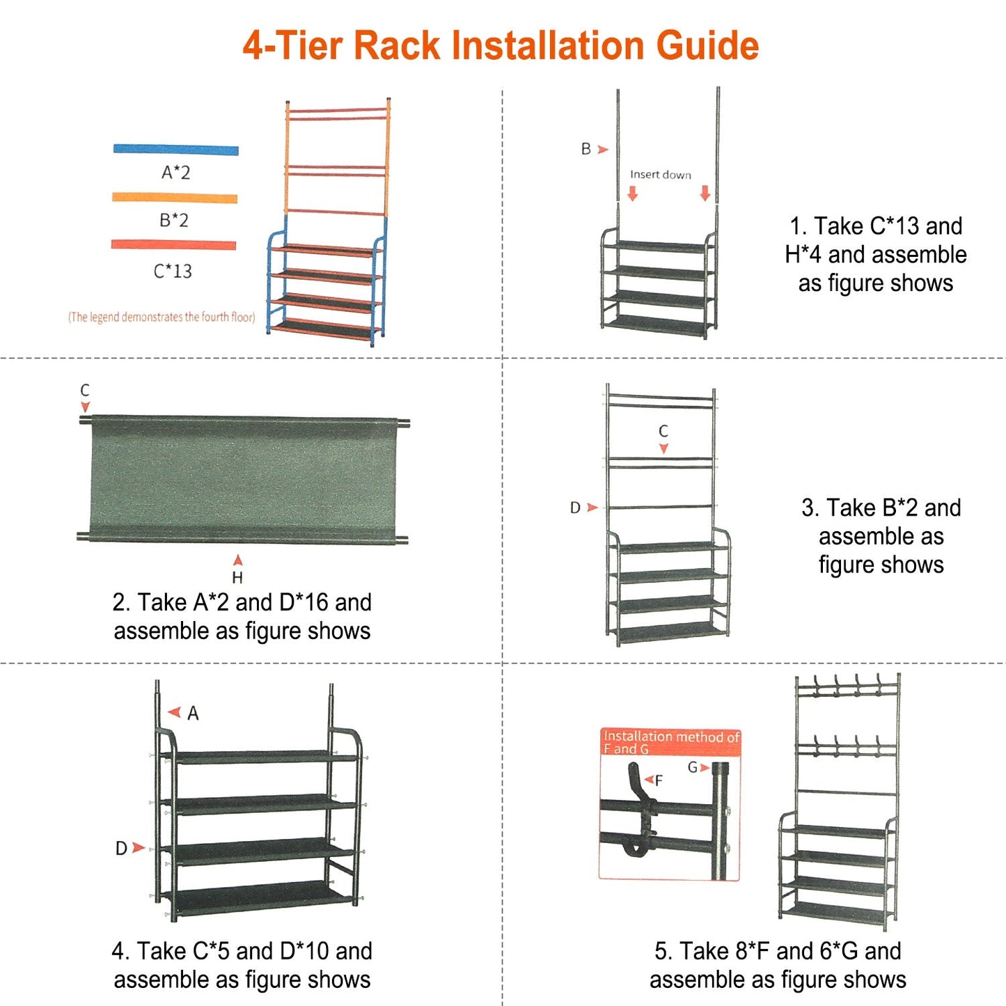 Entryway Coat, Hat, and Shoe Storage Shelf 5 Tier Shoe Rack