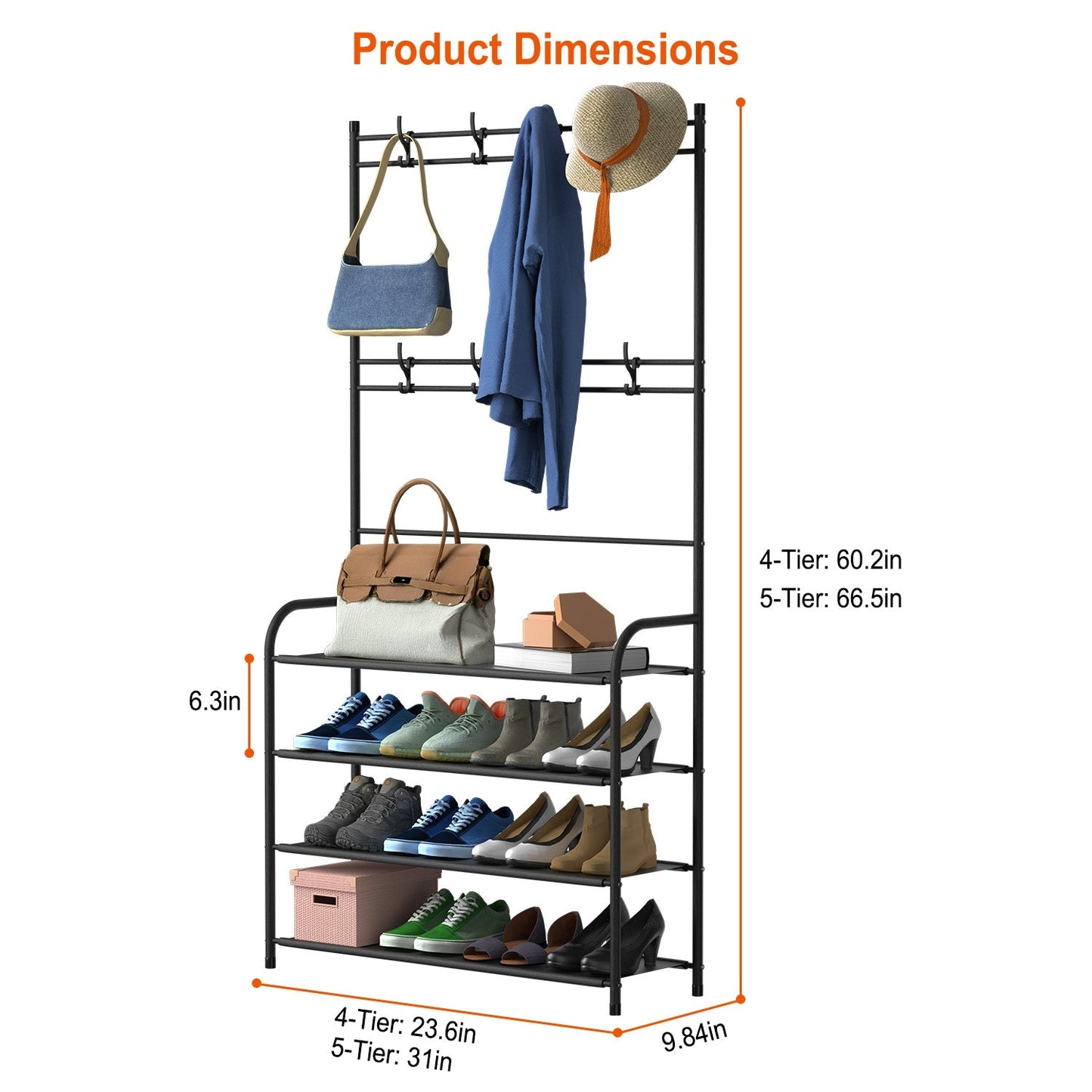 Entryway Coat, Hat, and Shoe Storage Shelf 5 Tier Shoe Rack