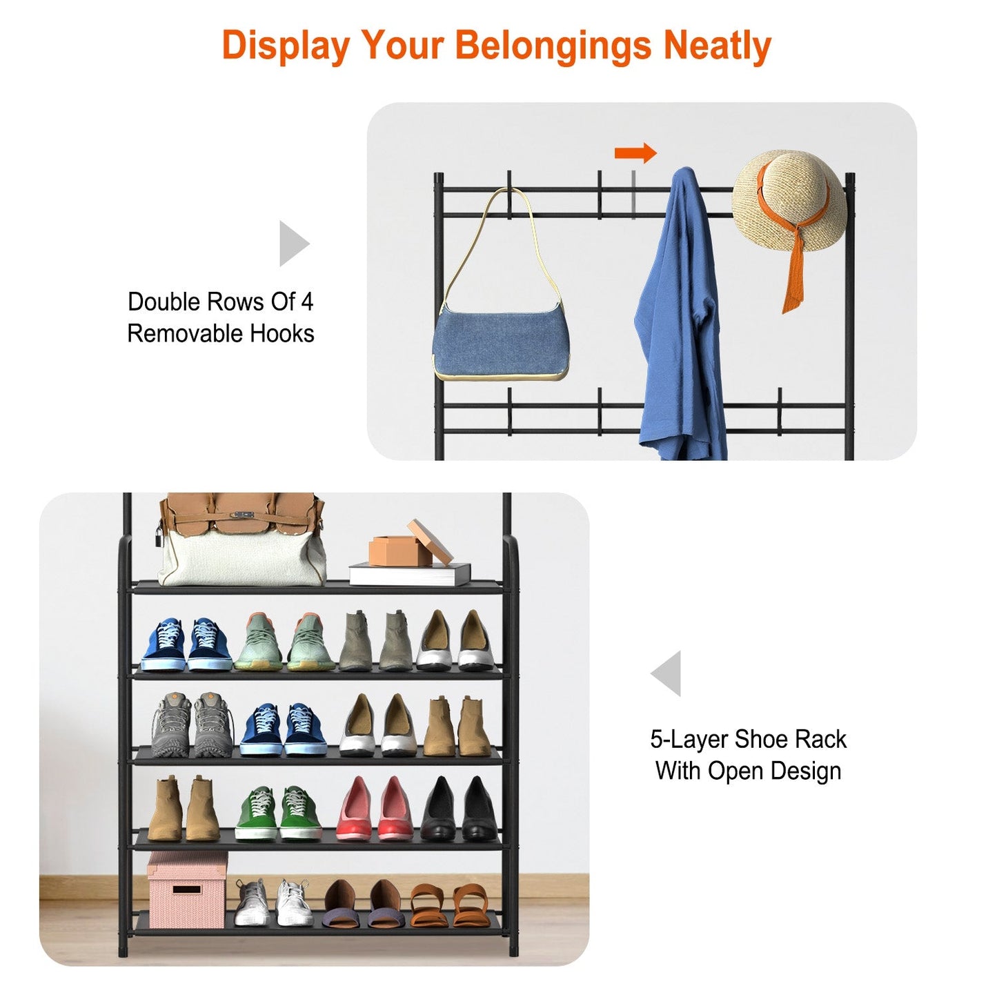 Entryway Coat, Hat, and Shoe Storage Shelf 5 Tier Shoe Rack