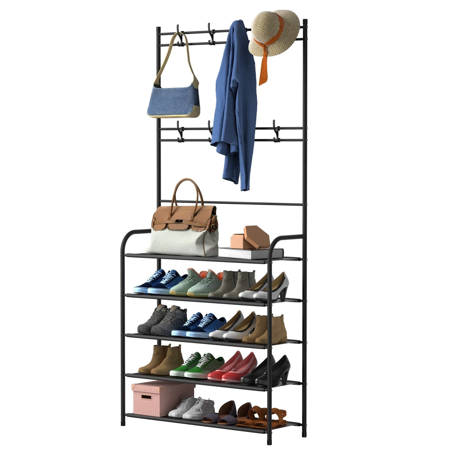 Entryway Coat, Hat, and Shoe Storage Shelf 5 Tier Shoe Rack