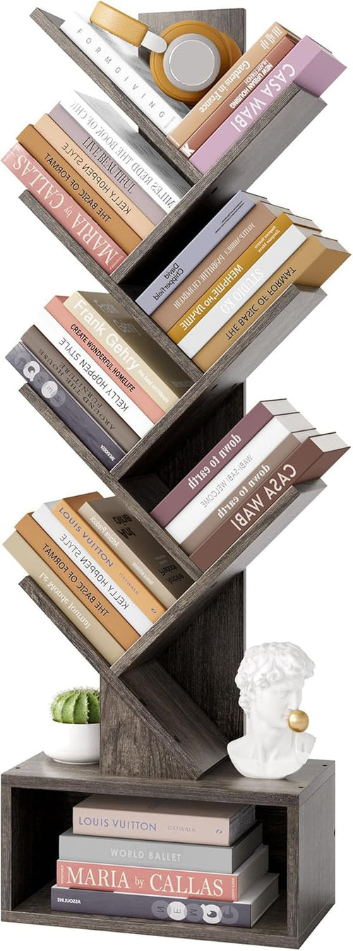 6 Tier Tree Bookshelf Bookcase With Drawer Grey Office